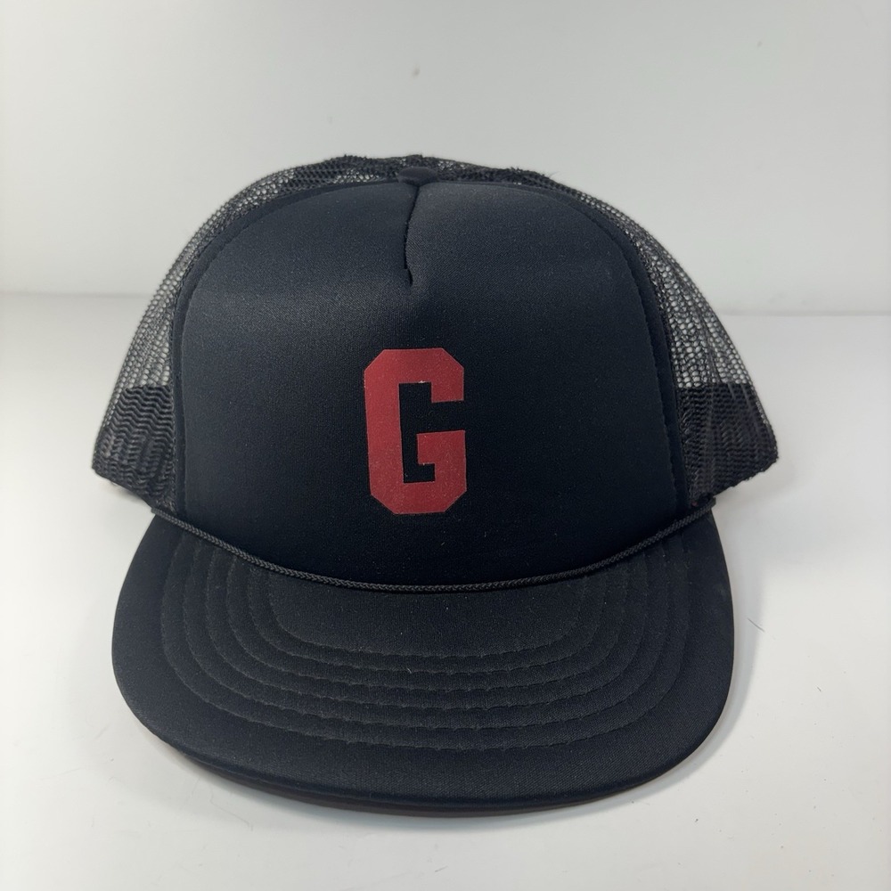 Vintage 90s Black Trucker Hat G Logo Snapback Cap Adult Adjustable Retro Mesh